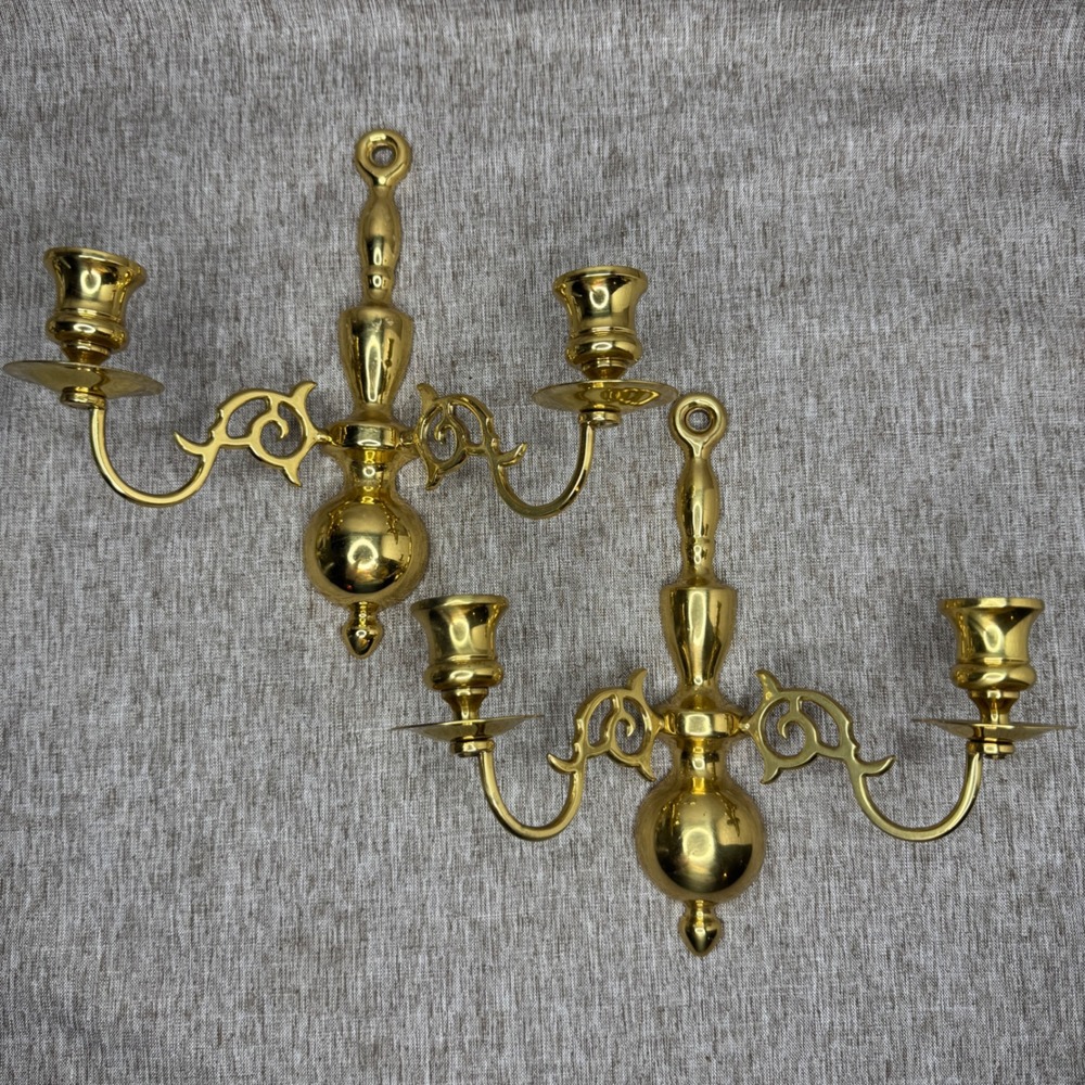 Vintage Harvin Brass Double Arm Candelabra Dark Academia Wall Sconce Pair